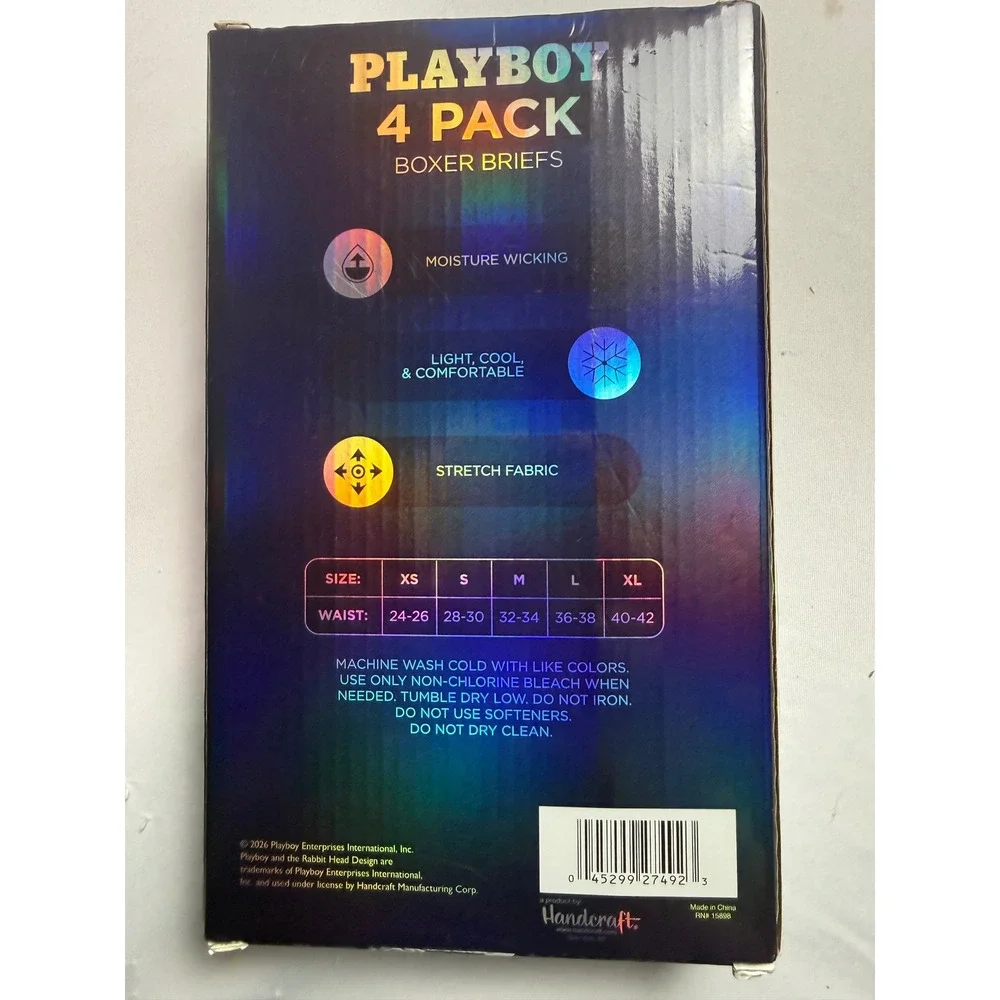 Playboy Performance Boxer Briefs 4 Pack Mens Large Multicolor Stretch Underwear